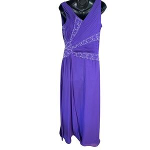 Alex Evenings embellished pleated bodice chiffon gown in purple